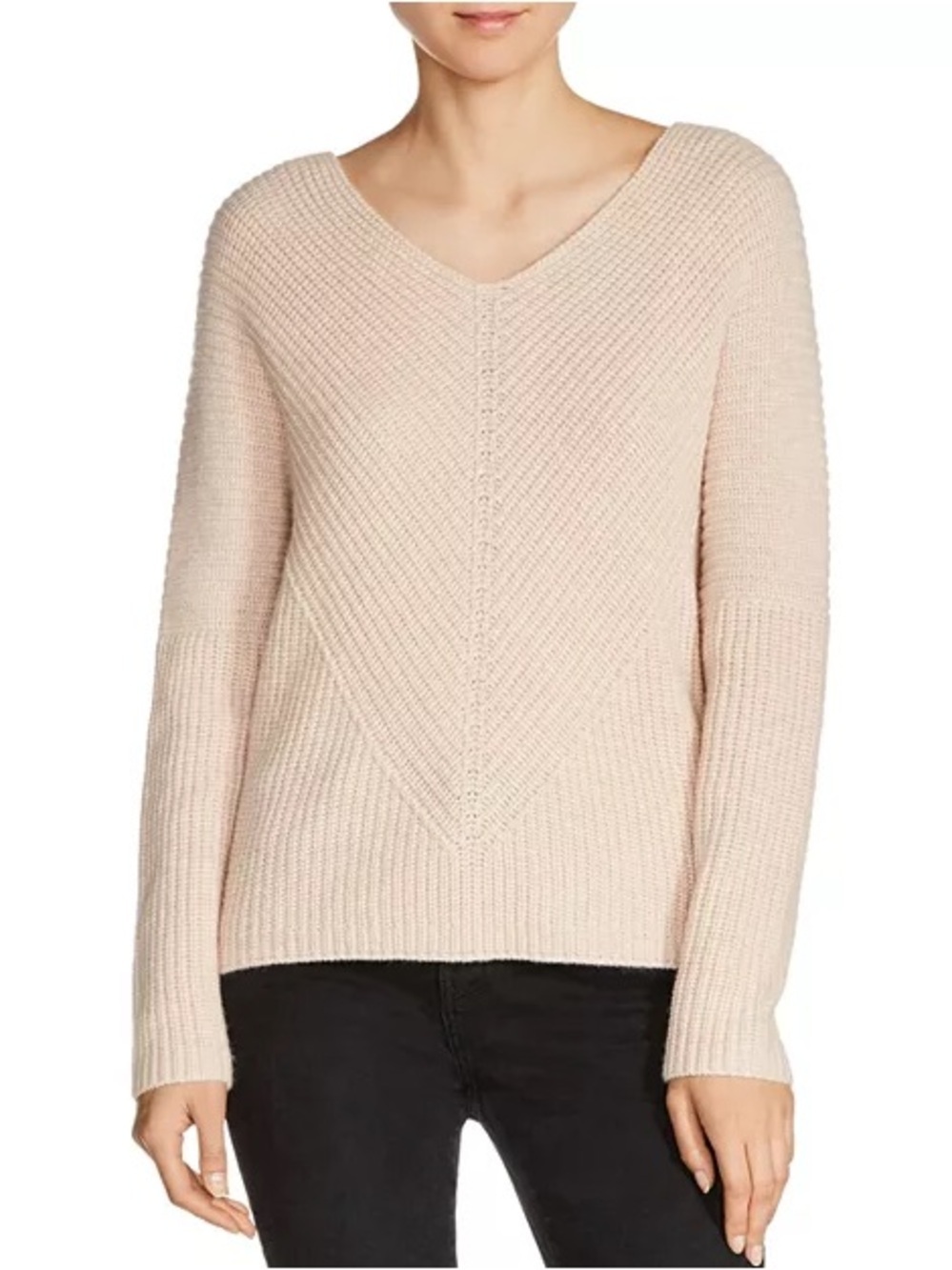 Maje Madina Cashmere Sweater Cream Textured V Neck Knit Size 1 Small Parisian
